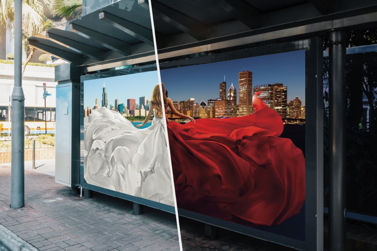 5-layer UV printed lightbox graphic showing day and night transformation — Boldwall Ottawa